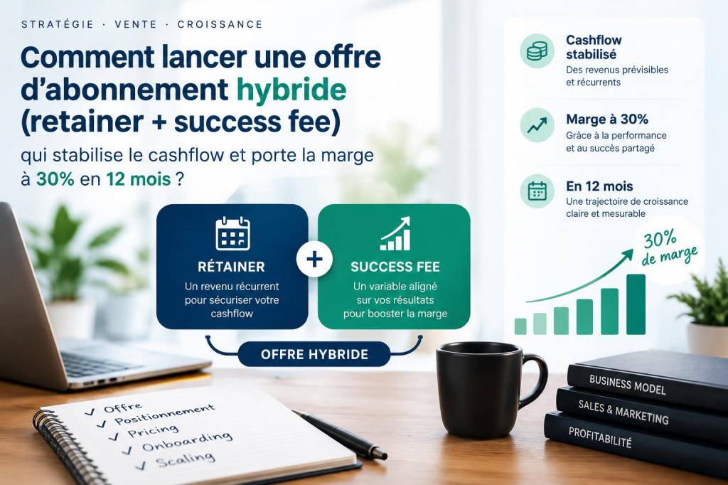 Comment lancer une offre d'abonnement hybride (retainer + success fee) qui stabilise le cashflow et porte la marge à 30% en 12 mois
