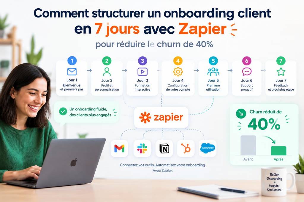 Comment structurer un onboarding client en 7 jours avec zapier pour réduire le churn de 40%